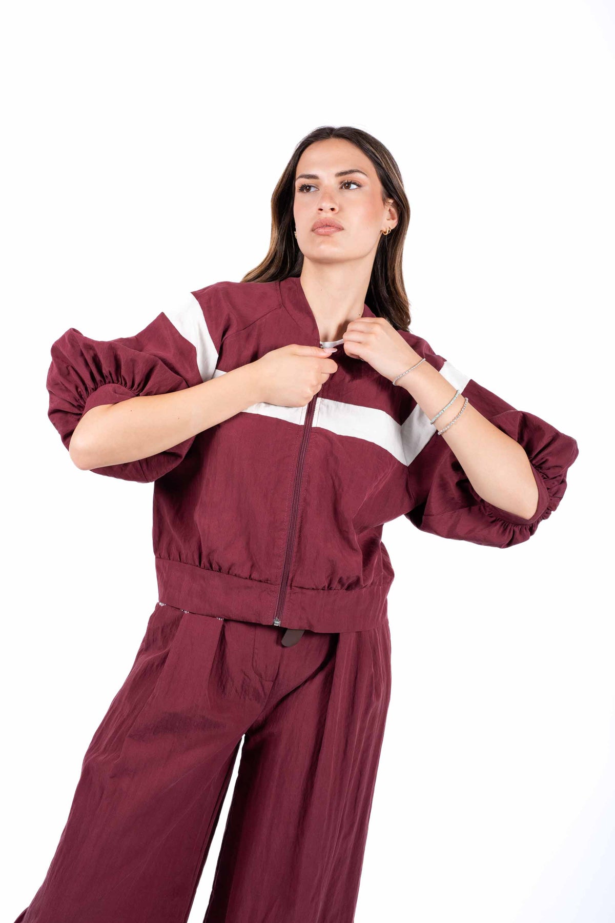 Bomber con Banda a Contrasto Bordeaux donna Miss love - 5