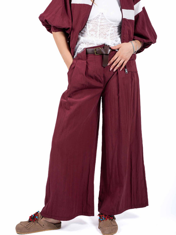 Pantaloni Wide Leg a Vita Alta Bordeaux da donna Miss love