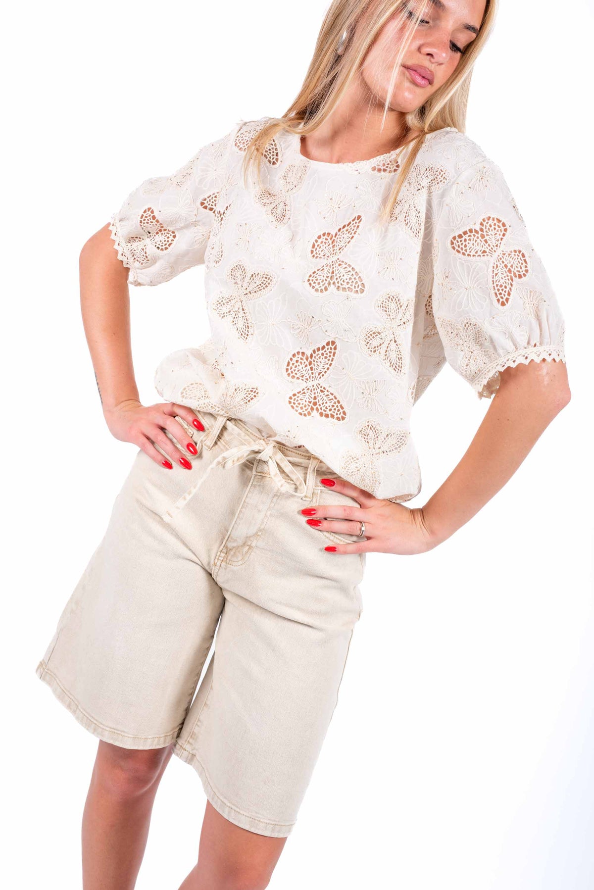 Blusa in Sangallo Panna donna Miss love - 6