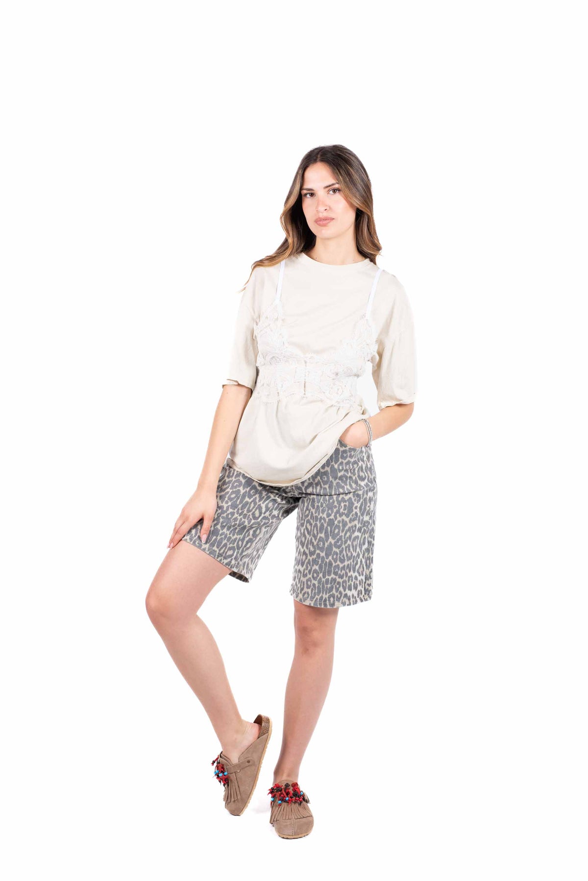 Bermuda Denim Animalier donna Miss love - 4