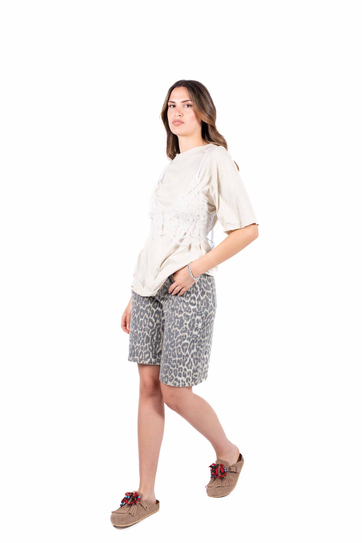 Bermuda Denim Animalier donna Miss love - 3