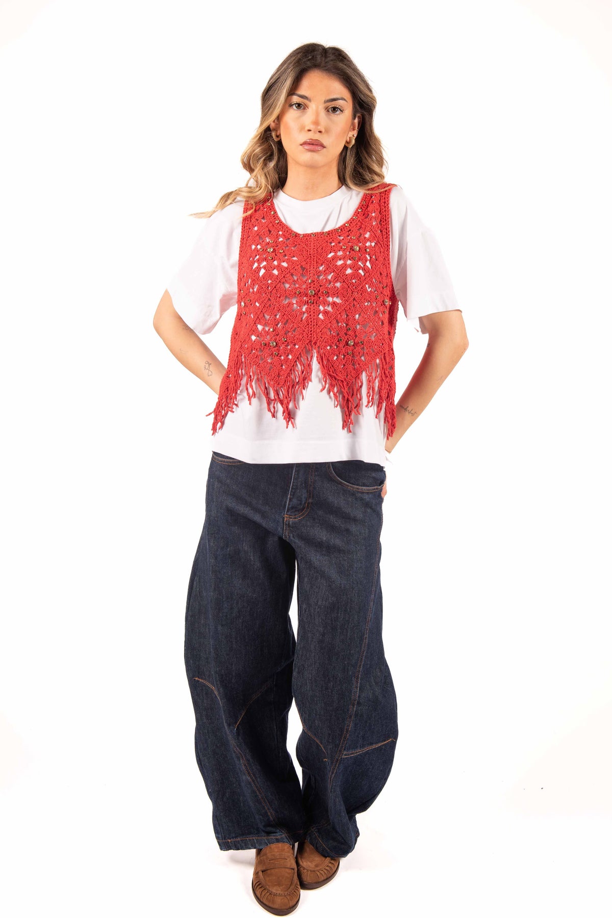 Jeans Wide Leg Lavaggio Scuro donna Tensione in - 2
