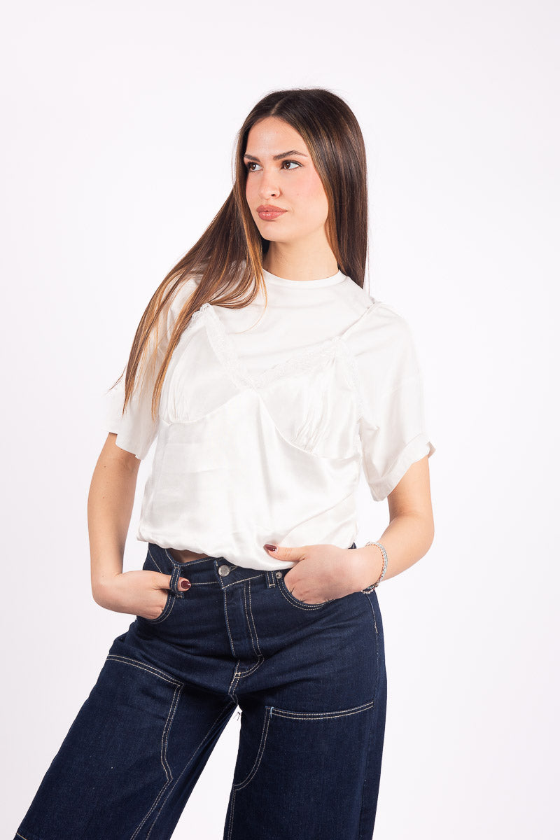 T-Shirt con Top in Pizzo Panna donna Tensione in - 5