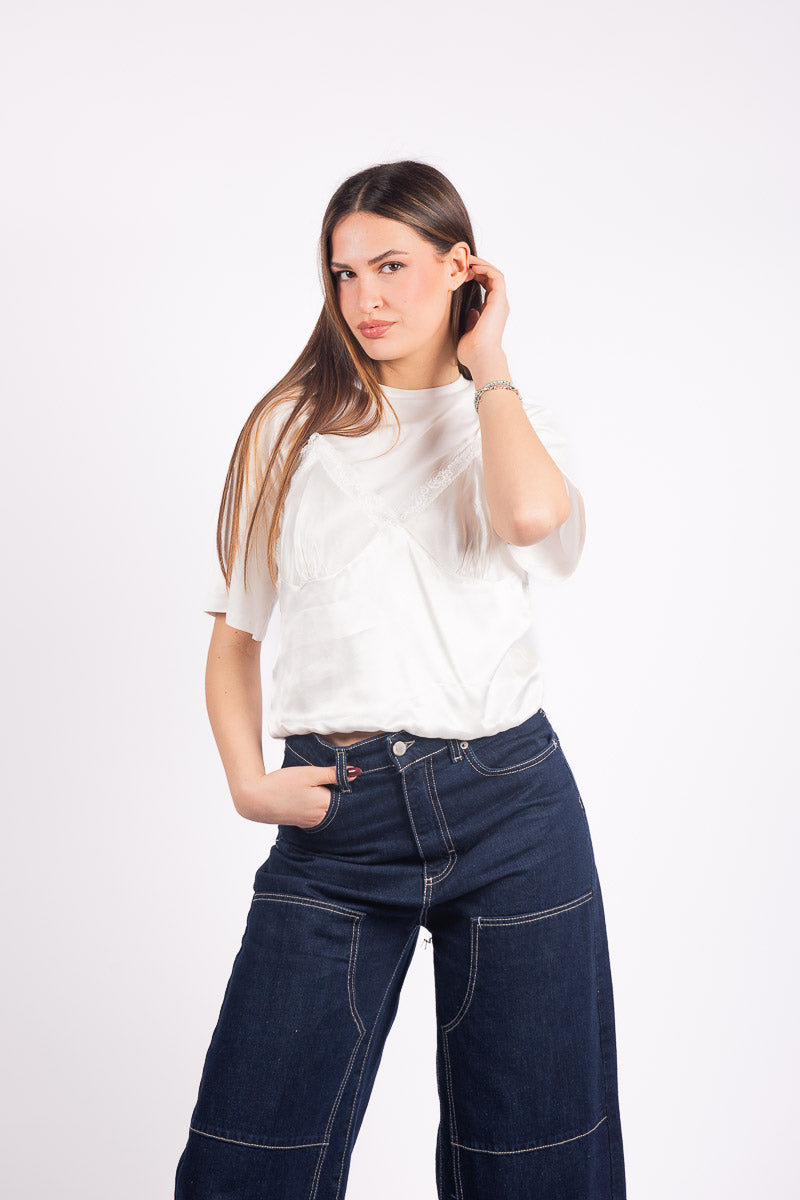 T-Shirt con Top in Pizzo Panna donna Tensione in - 3