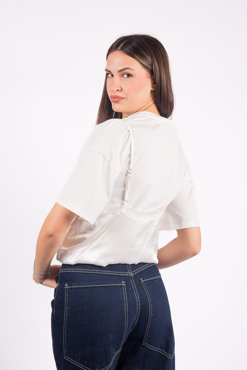 T-Shirt con Top in Pizzo Panna donna Tensione in - 2
