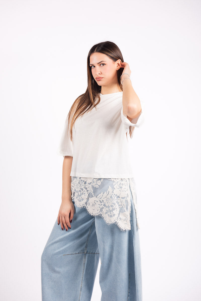 T-shirt Bianca Con Applicazione in Pizzo donna Tensione in - 6