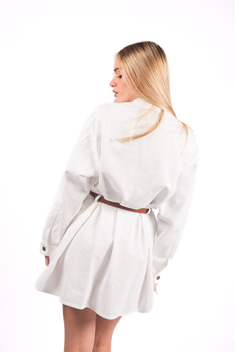 Abito Chemisier in Denim Bianco donna Tensione in - 4