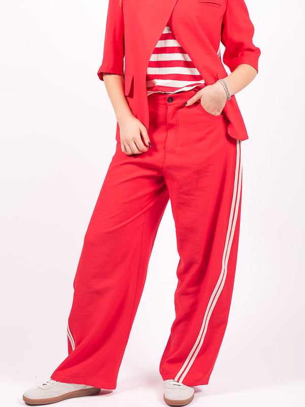 Pantaloni Wide Leg Stripes Rosso da donna Maryley