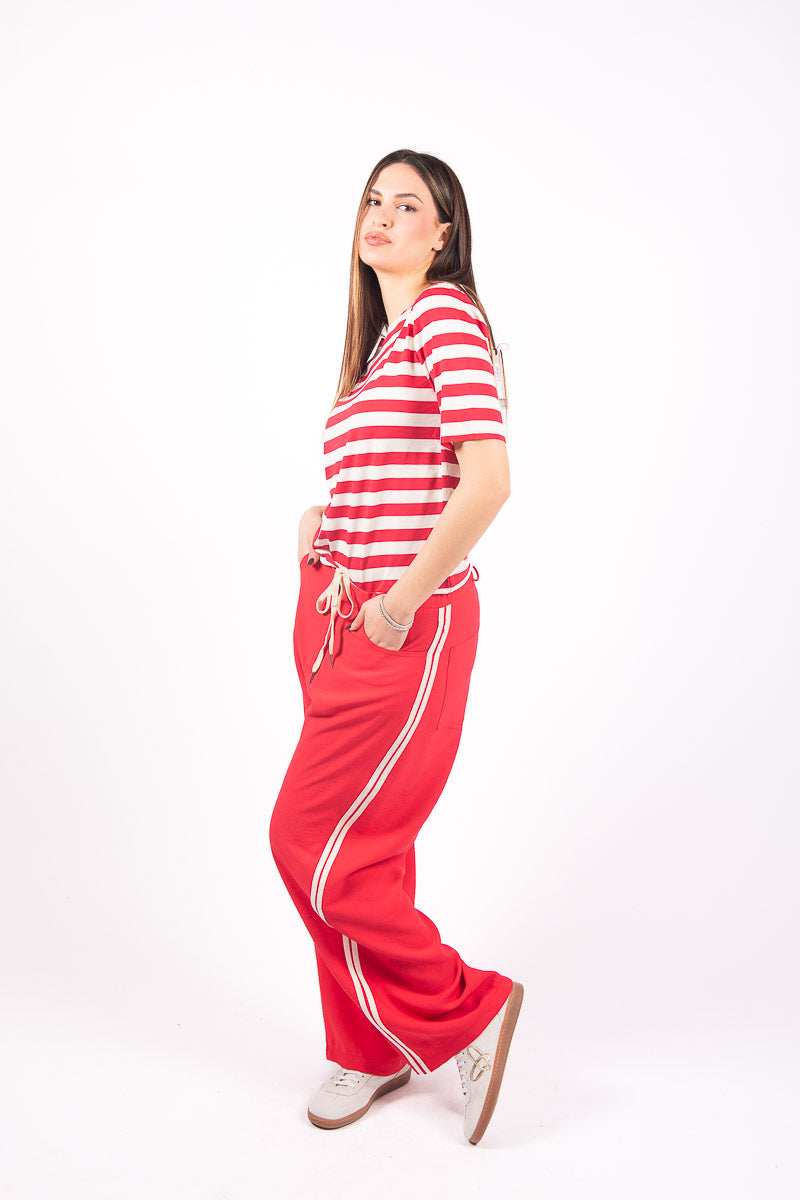 Pantaloni Wide Leg Stripes Rosso donna Maryley - 5