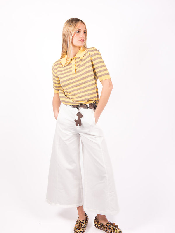 Pantaloni Denim Bianco con cintura e charms da donna Miss love