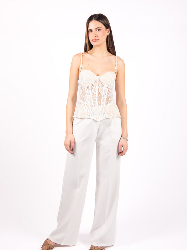 Corsetto in Pizzo con Spalline in Perle Bianco da donna Miss love