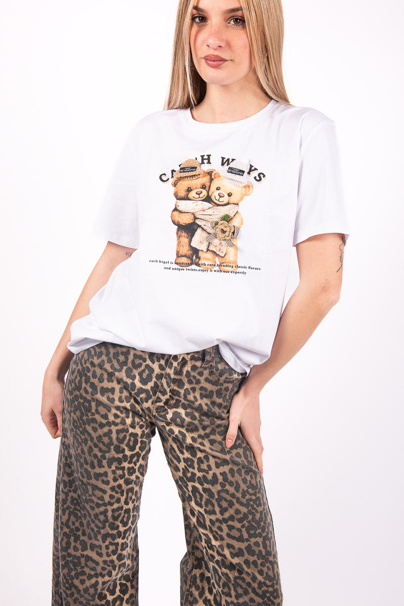 T-shirt Bianca con Stampa e Applicazioni donna Miss love - 3