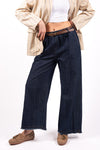 Jeans Wide Leg con Elastico Lavaggio Scuro donna Miss love - 1