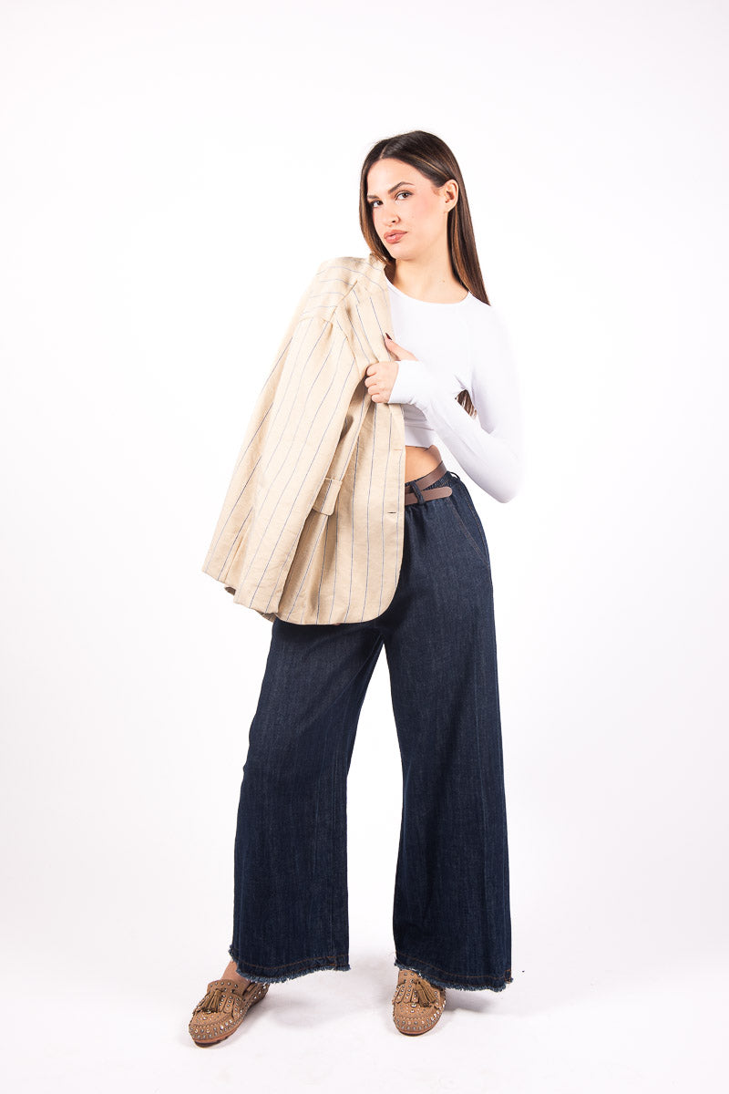 Jeans Wide Leg con Elastico Lavaggio Scuro donna Miss love - 5