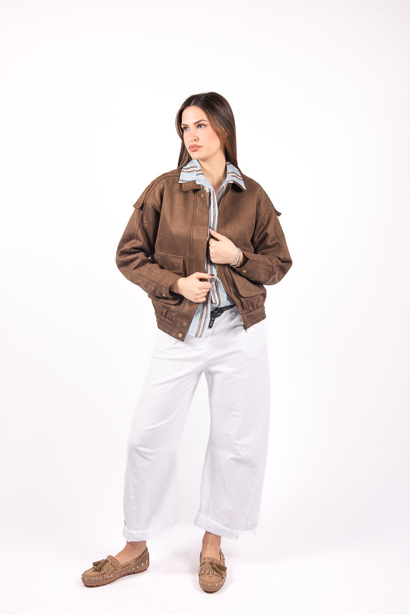 Bomber Effetto Scamosciato Marrone donna Miss love - 3