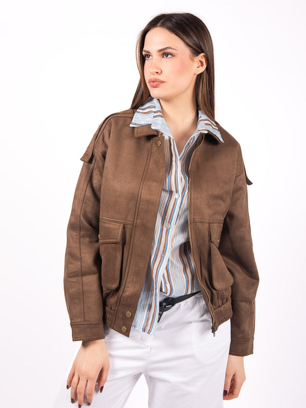 Bomber Effetto Scamosciato Marrone da donna Miss love