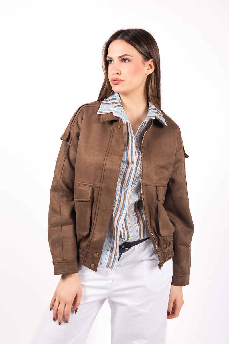 Bomber Effetto Scamosciato Marrone donna Miss love - 1