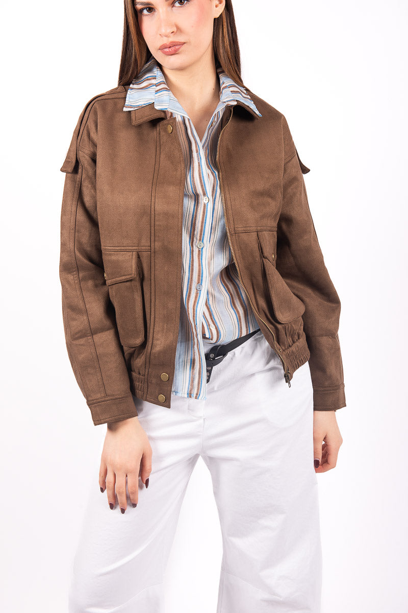 Bomber Effetto Scamosciato Marrone donna Miss love - 4
