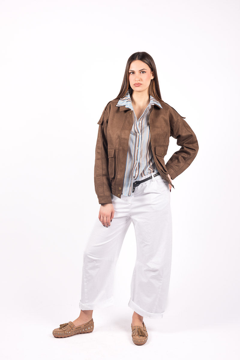 Bomber Effetto Scamosciato Marrone donna Miss love - 5