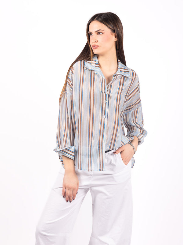 Camicia a Righe Celeste/Marrone da donna Miss love