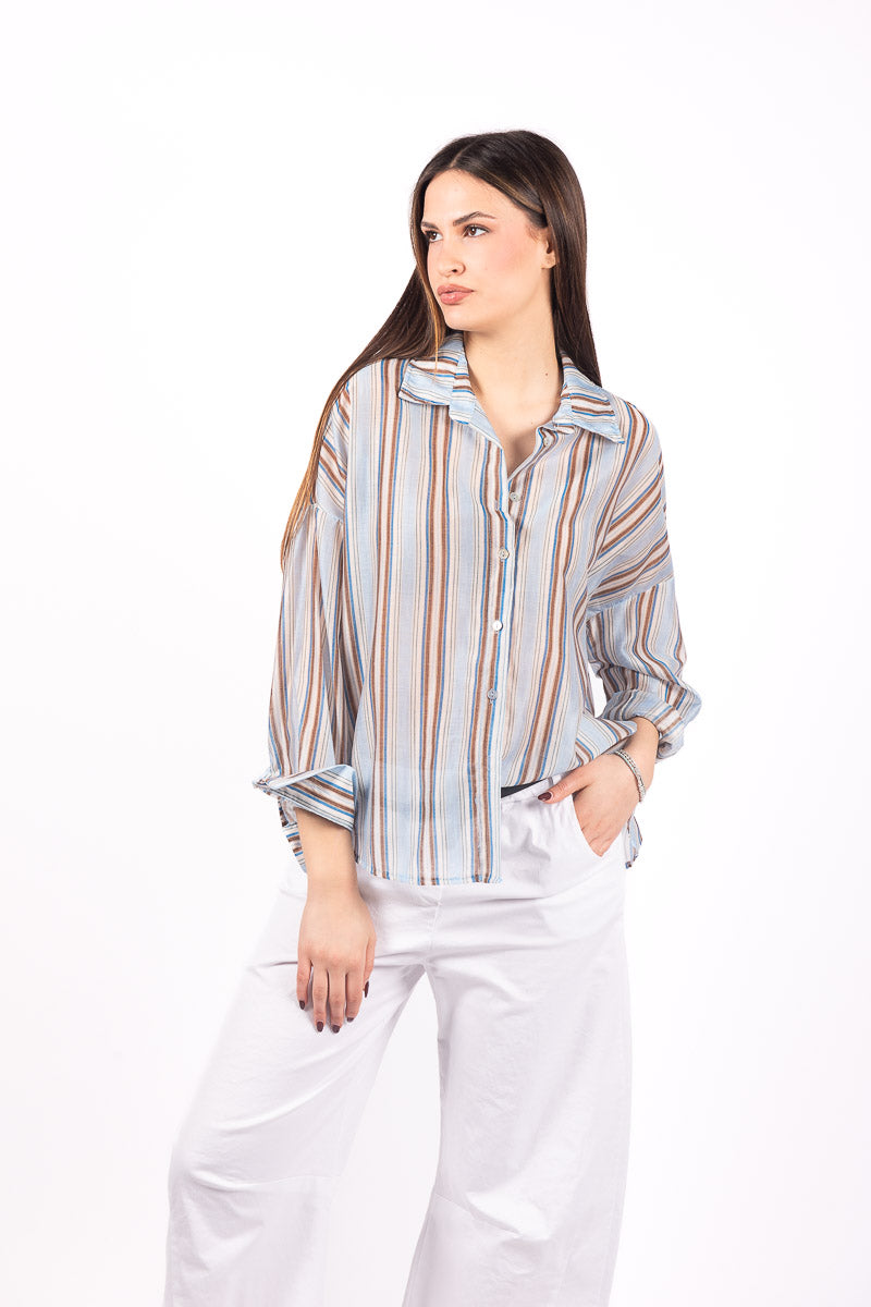 Camicia a Righe Celeste/Marrone donna Miss love - 1