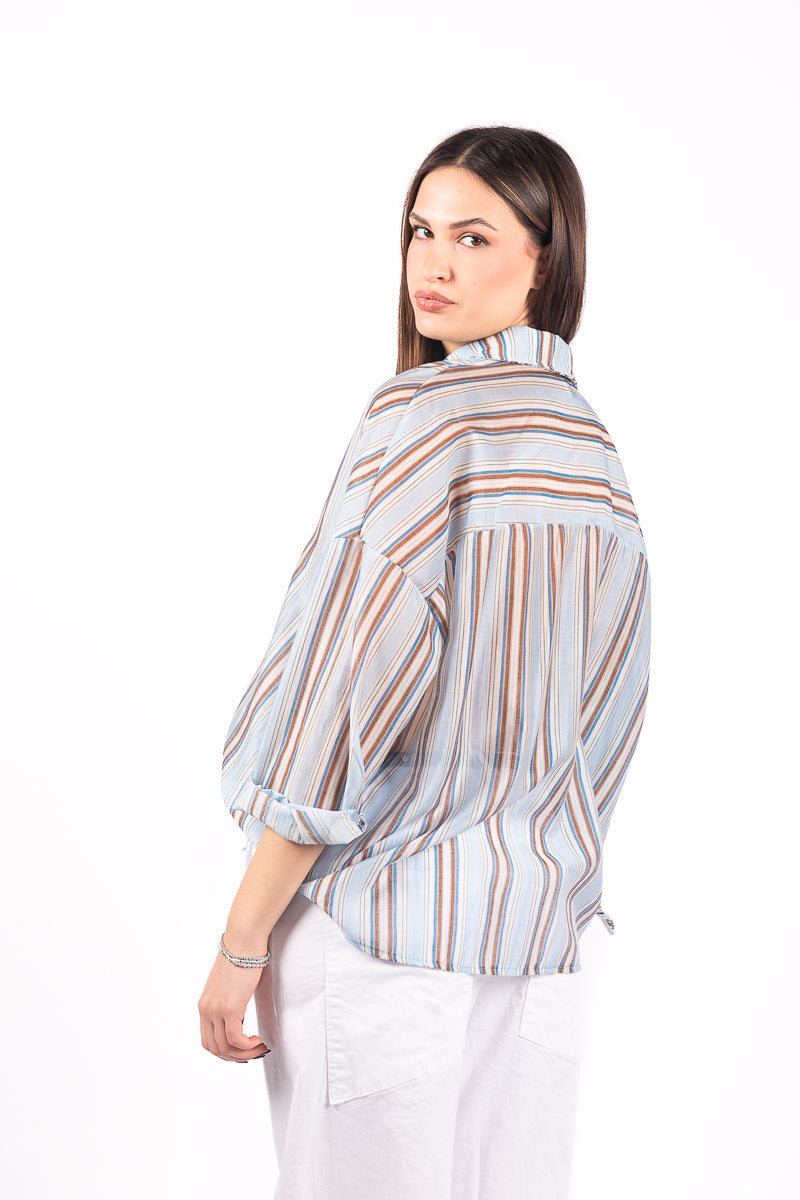Camicia a Righe Celeste/Marrone donna Miss love - 3