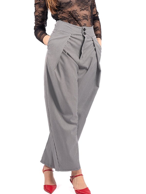 Pantaloni Oversize Vichy Bianco/Nero da donna Miss love