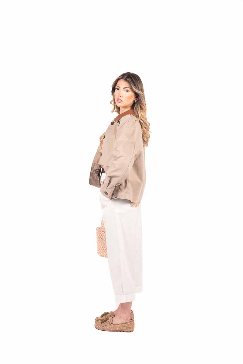 Giubbino Corto con Maxi Tasche Beige donna Maryley - 4
