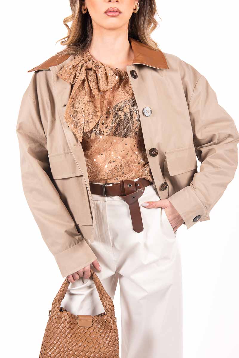 Giubbino Corto con Maxi Tasche Beige donna Maryley - 2