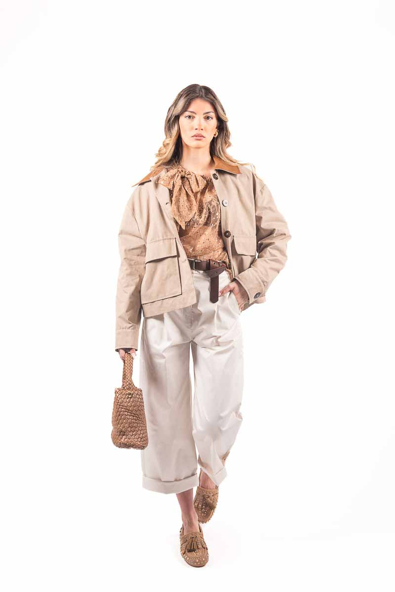 Giubbino Corto con Maxi Tasche Beige donna Maryley - 6