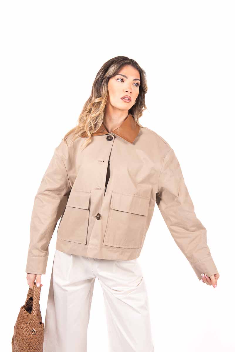Giubbino Corto con Maxi Tasche Beige donna Maryley - 7