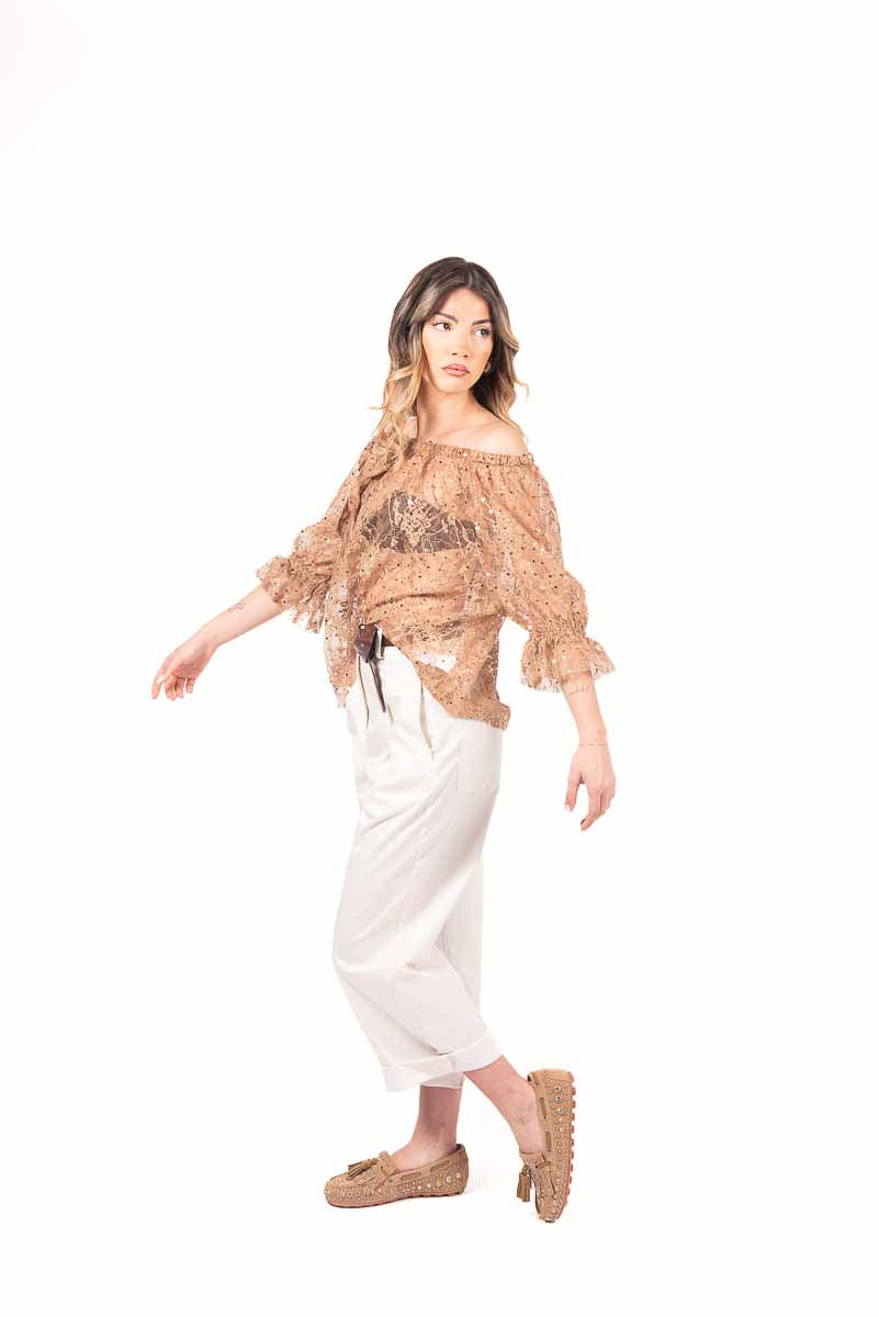 Blusa in Rete Ricamata Fango donna Maryley - 3