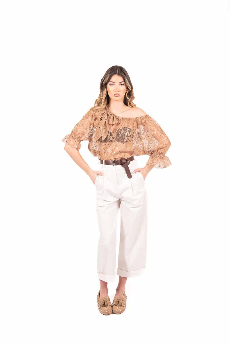 Blusa in Rete Ricamata Fango donna Maryley - 2