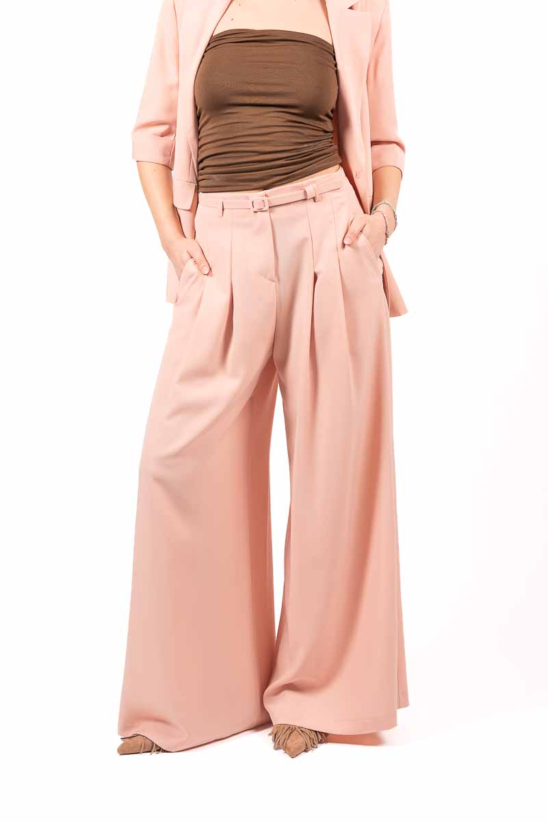 Pantaloni Palazzo con Cintura Rosa donna Maryley - 1