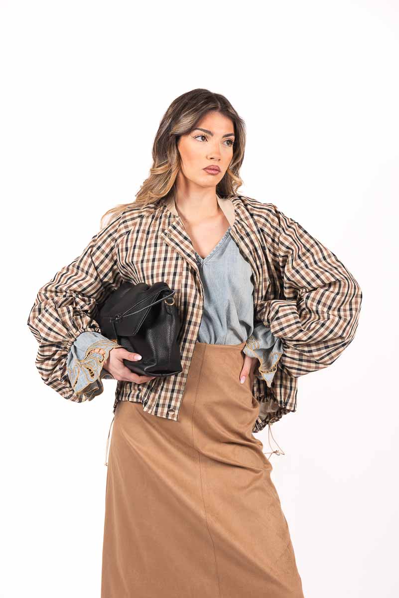 Bomber Check Beige/Marrone donna Tensione in - 5