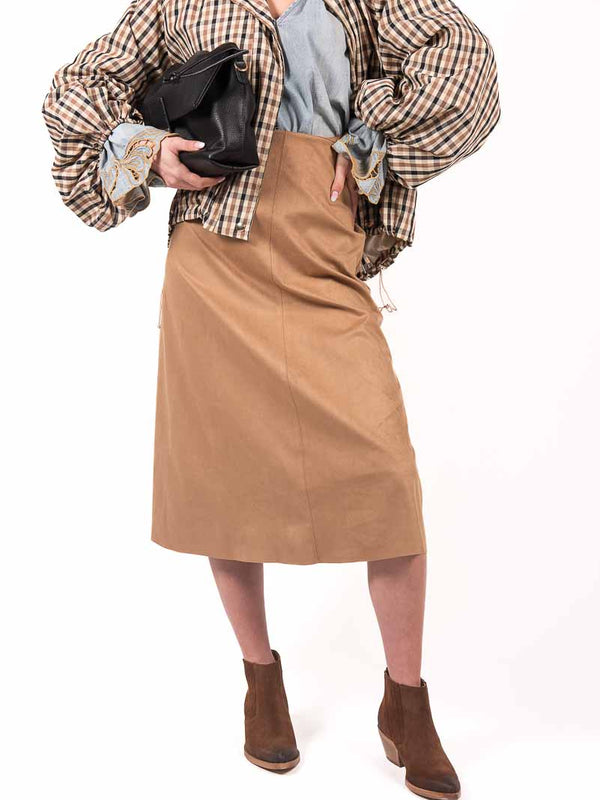 Gonna Midi Effetto Suede Cammello da donna Tensione in