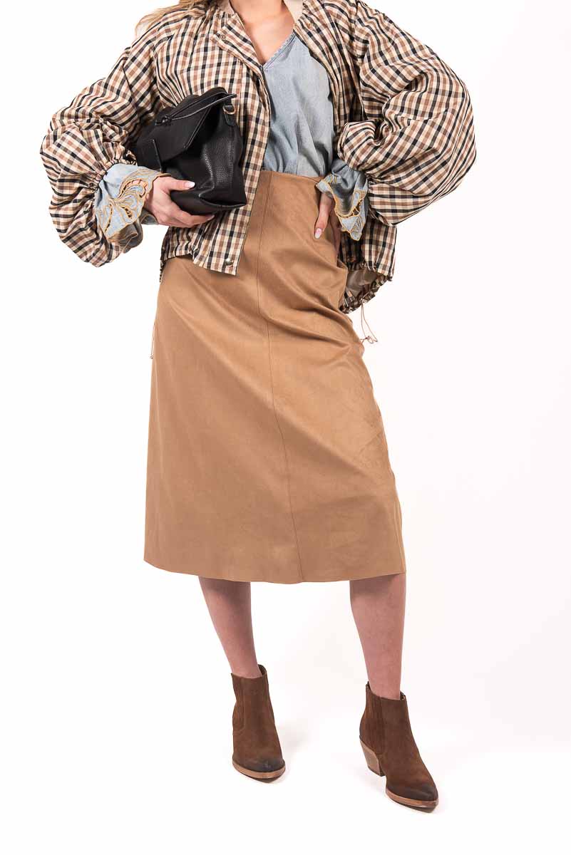 Gonna Midi Effetto Suede Cammello donna Tensione in - 1