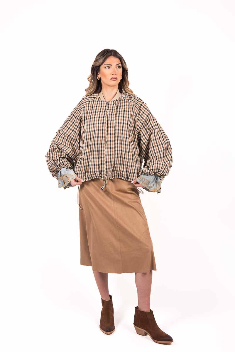 Bomber Check Beige/Marrone donna Tensione in - 7