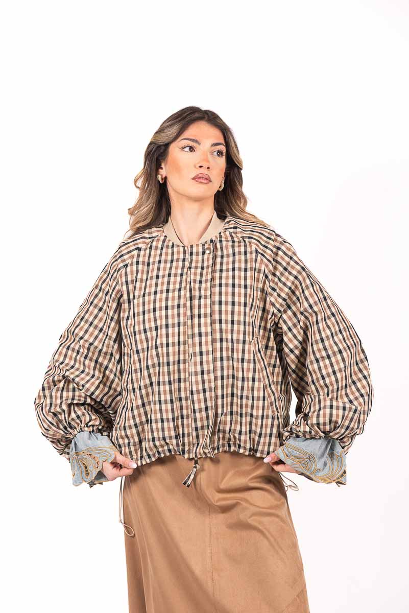 Bomber Check Beige/Marrone donna Tensione in - 1