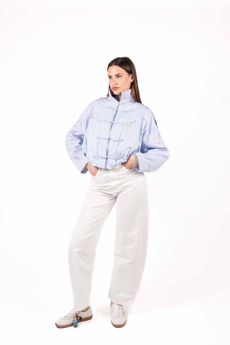 Bomber Ricamato stile Orientale Celeste donna Tensione in - 2