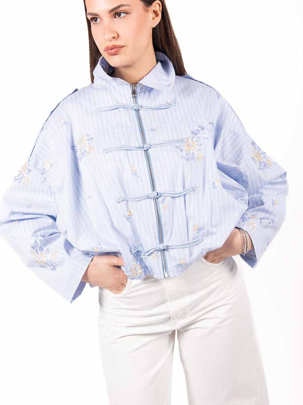 Bomber Ricamato stile Orientale Celeste da donna Tensione in