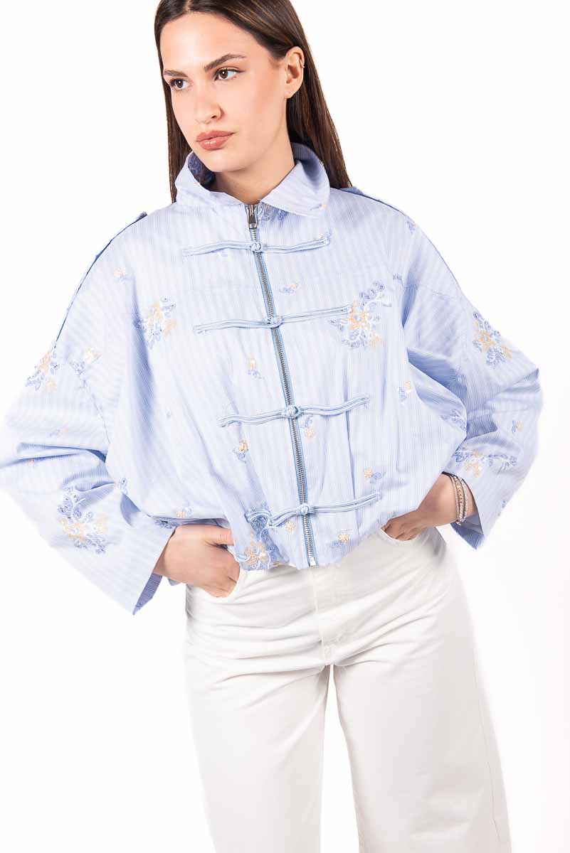 Bomber Ricamato stile Orientale Celeste donna Tensione in - 1