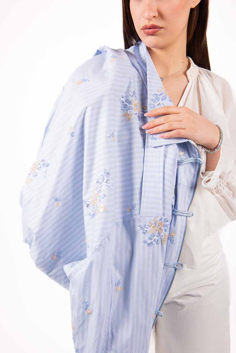 Bomber Ricamato stile Orientale Celeste donna Tensione in - 6