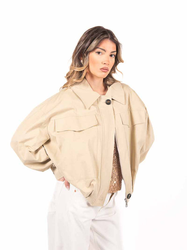 Giacca Corta con Maxi tasche Beige da donna Tensione in