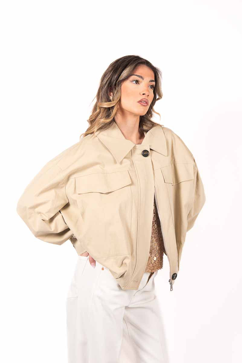 Giacca Corta con Maxi tasche Beige donna Tensione in - 5