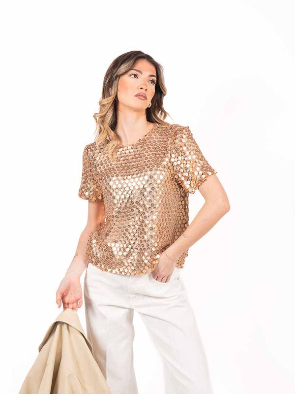 Top Paillettes Oro da donna Tensione in