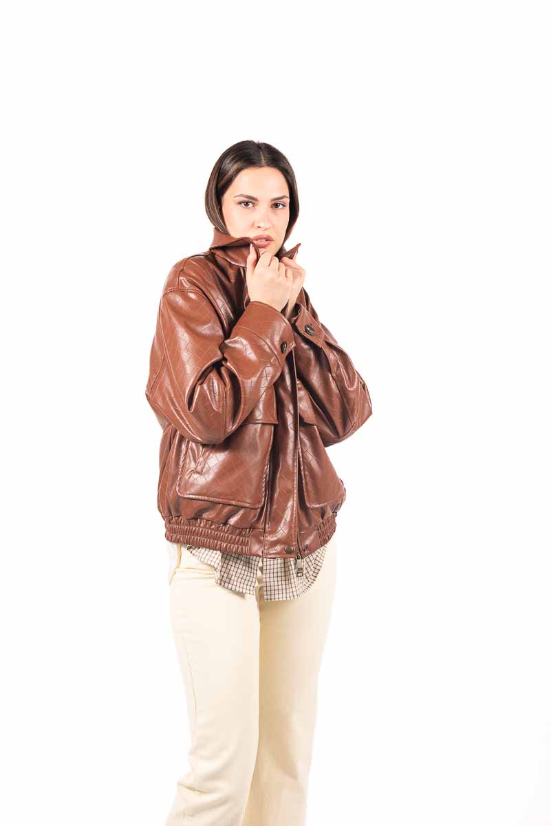 Giubbino Effetto Pelle Cuoio donna Tensione in - 4