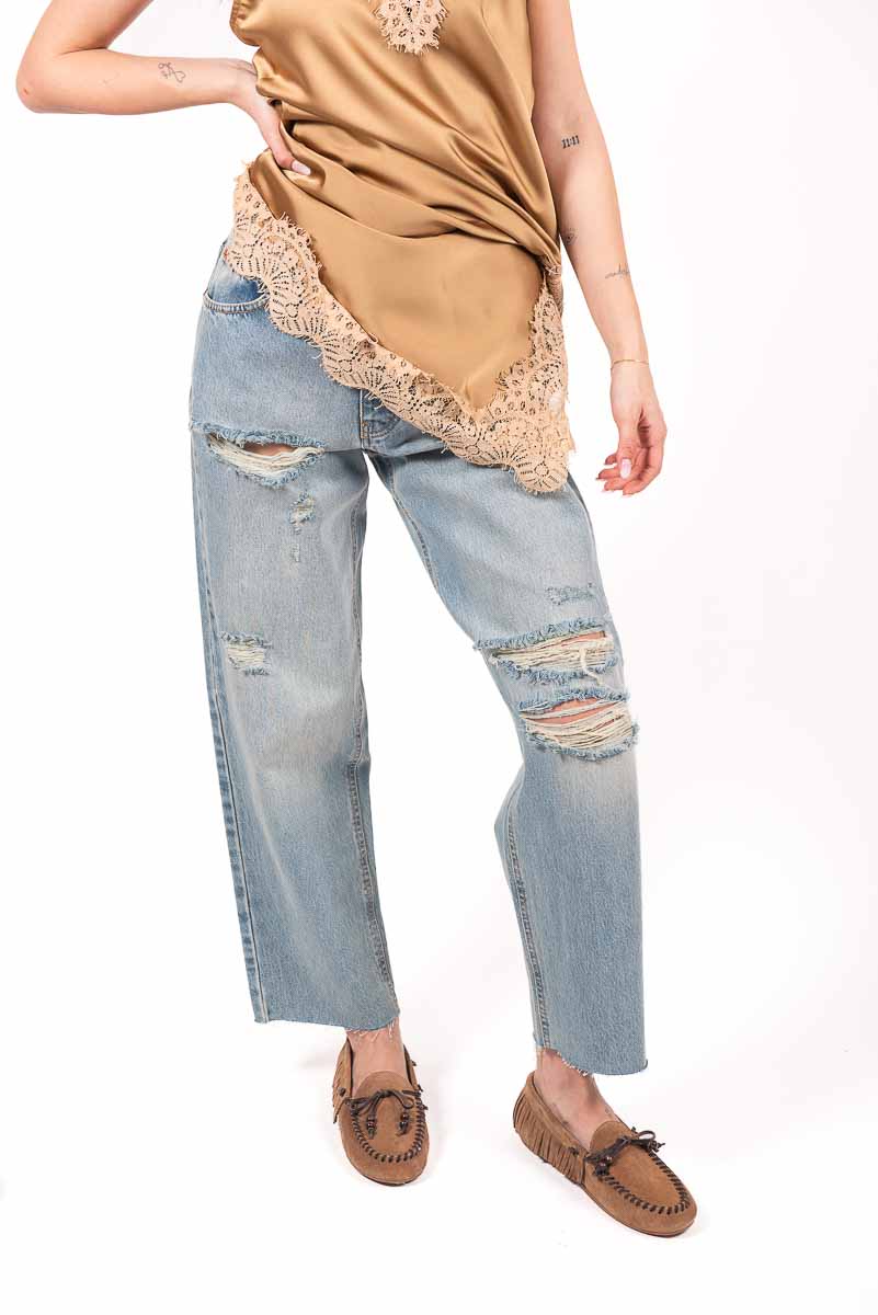 Jeans Straight Fit Destroyed donna Tensione in - 1
