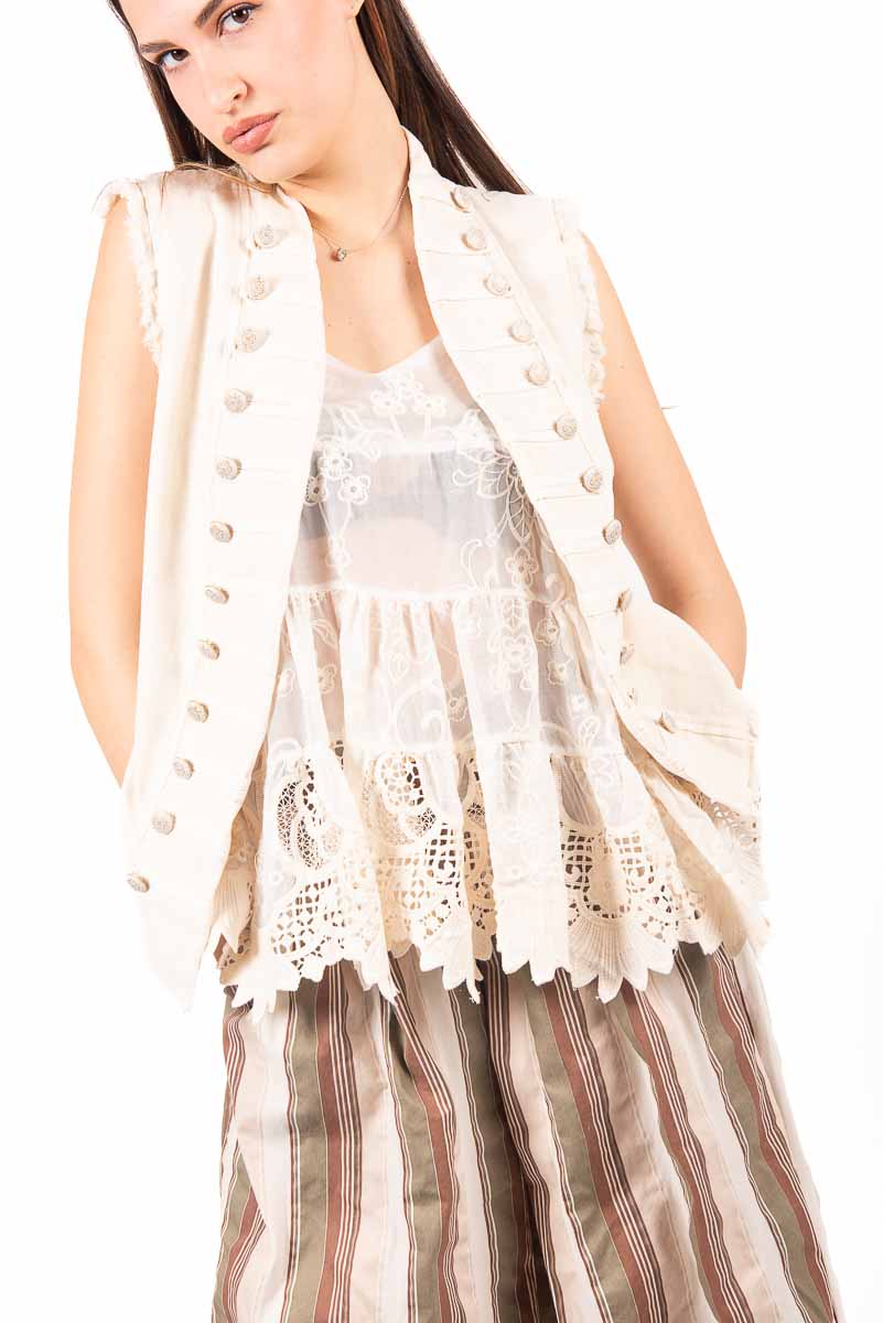 Gilet con Bottoni Panna donna Miss love - 1