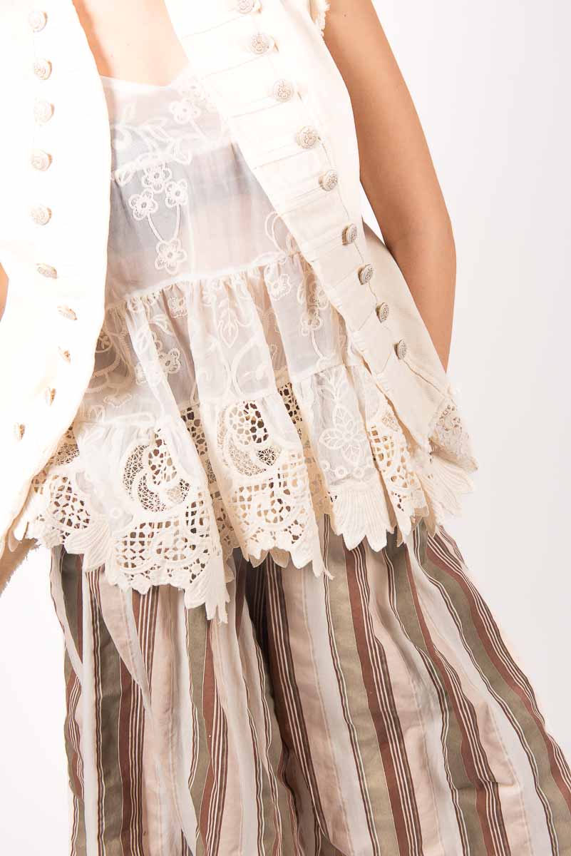Top in Tulle Ricamato Panna donna Miss love - 4